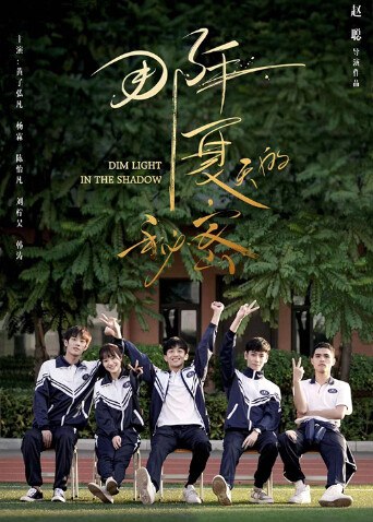 五位年轻人在绿树下并排坐着，上方为那年夏天的秘密剧名